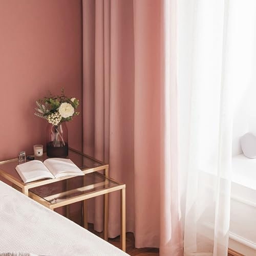 Bishilin Vorhänge Blickdicht mit Haken, Verdunkelungsvorhänge Rosa 2er Set Nordisch Einfarbig 107x160CM Wohnzimmer Schlafzimmer Gardinen und Vorhänge