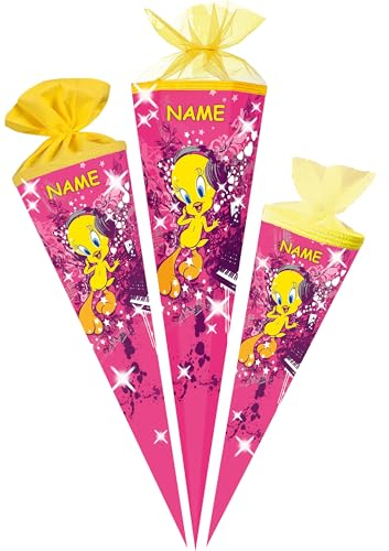 alles-meine.de GmbH Schultüte - Vogel Tweety - 35-85 cm - Größe wählbar - Spitze wählbar - inkl. Name - Zuckertüte - Tüll - oder Filzabschluß - eckig/rund - klein & groß - Ge..