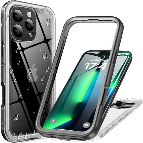 Cozycase Shockproof IP68 Waterproof Case Only for iPhone 16 Pro Heavy Duty 360 Full Body & Screen Camera Protector Front Back Cover Dustproof Hard 16Pro Tough Protective Case Black/Frosted Clear