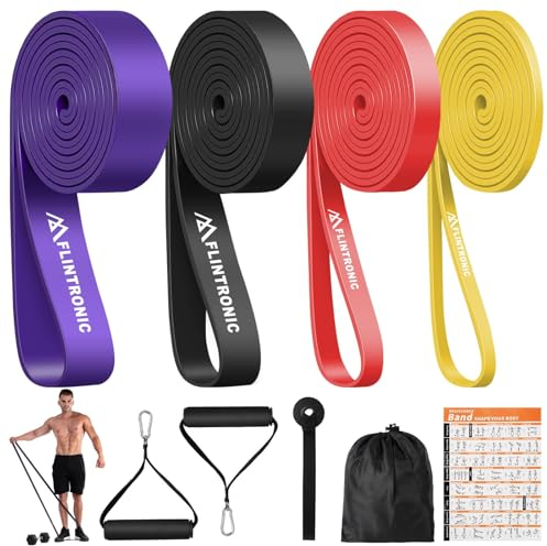 flintronic Resistance Bands Set, 4 Verschiedene Stufen von Widerstandsbändern, Fitnessband Gymnastikband für Muskelaufbau, Fitnessbänder für Klimmzüge Training, Kraftraining, Yoga