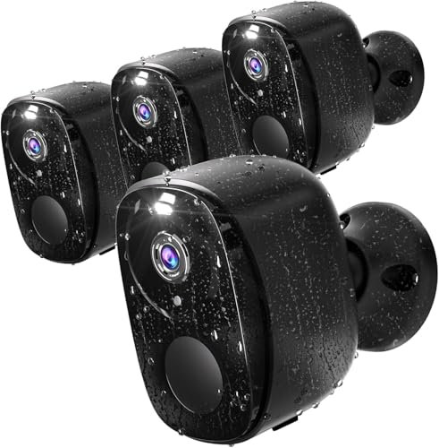 RICHCHO 4Pack Security Cameras Wireless Outdoor,2K Battery Powered Indoor Home Camera, AI Motion Detection Siren Alarm, Two-Way Talk, Color Night Vision, Waterproof, Work w/Alexa, Cloud/SD