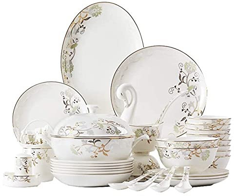 BGFYUSF Geschirrsets - Luxuriöses Geschirrservice-Set， 52-teiliges Geschirrset aus Keramik， Schüssel/Teller/Suppentopf/Löffel | Tafelservice aus Bone China， Porzellan，