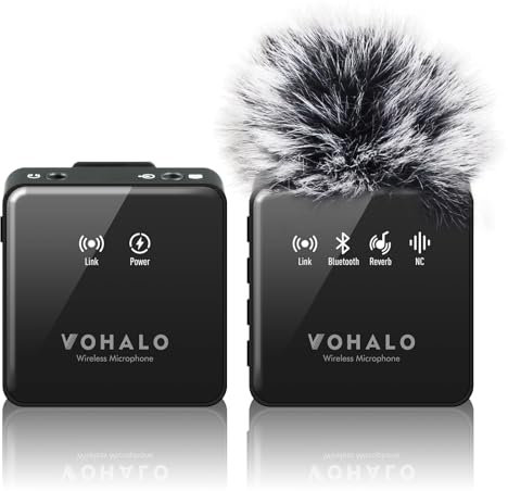 VOHALO Wireless Lavalier Microphone for iPhone/Android/Camera with Bluetooth Microphone for Video Recording and Live Streaming 165ft/50M Working Distance