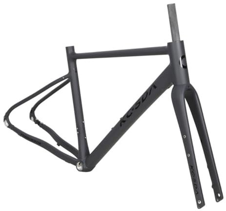 Set di Telai per Bici da Strada Gravel 700C 46 48 50CM Telaio Freno A Disco in Alluminio Telaio A ASSE Passante F12*100mm R12*142mm Forcella in Carbonio(Gray,46cm)