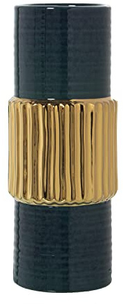 JARRÓN CERÁMICA VERDE OSC./ORO °13X33CM