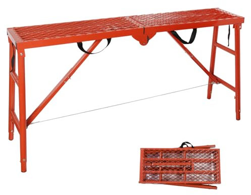 LEADALLWAY Scaffolding Platform 770 LBS Capacity 58x11x30'' Folding Adjustable Portable Work Platform Ladder,Red