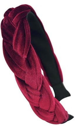 axy Trachten Haarreif geflochten fürs Dirndl Samt Flechtoptik Damen Stirnband Haarschmuck Haarreifen Hairband HRZ3 (Rot)