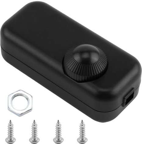 LED Dimmer Switch 1 Gang 110-220V 200W Inline Newupgrade Rotary Dimmer Switch for Lamps Push ON/OFF for Dimmable Bulbs Table Floor Lamp Pendant Lighting Black