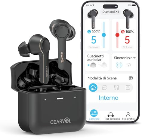 Cearvol Dispositivo Amplificatore Vocale Bluetooth con Custodia di Ricarica Portatile Quattro modalità Riduzione del Rumore Design Invisibile per Perdita Uditiva da Lieve a Moderata,Nero