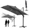 ISOISL Sonnenschirm Solar LED Ampelschirm 300 x 300 cm Gartenschirm mit Kurbe 360° Drehbar und Kippbar,Terrassenschirm Sonnenschutz UV50+ Aluminium Marktschirm für Garten,Terrasse,Anthrazit