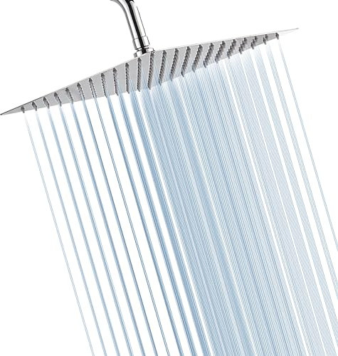 ouxei 12 Zoll Regenduschkopf Mit Hohem Durchfluss, Edelstahl 304, Wasserfall-Design, Quadratischer, Massiver Duschkopf Mit 144 Silikondüsen, Geeignet Für Badezimmer(12 Inch Showerhead)