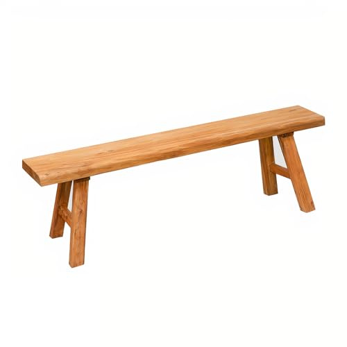 ZPrestiCraftbl 140cm Sitzbank Flur – Landhausstil Massivholz holzbank Esszimmerbank & Bettbank aus extra dickem Hartholz – Ohne Rückenlehne
