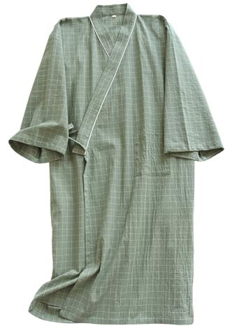 Peignoir pour femme en tissu éponge lavé à carreaux pour couple, chemise de nuit kimono japonaise, peignoir de bain de printemps, peignoir anti-transpiration pour homme, pyjama de Noël bleu, vert, L