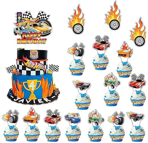 29 Pcs Racing Car Cake Toppers Hot Wheels Cake Decoration Racing Car Cup Cake Toppers for Birthday Party Cake Decoration Supplies