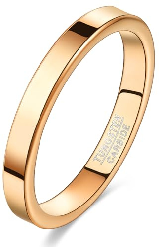 VAKKI Tungsten Wedding Rings for Women Silver/Black/Rose Gold/Gold 3mm Flat Comfort Fit Stackable Band Ring, High-polished finish & Non Tarnish