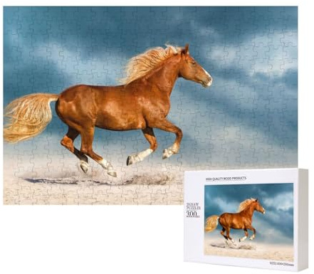 Rotes rennendes Pferd,300 Teile Holzpuzzle Familienspiel Puzzles für Erwachsene Teenager Heimdekoration