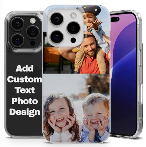 TULLUN Customisable Phone Case for iPhone - Personalised 2-Photos Collage Design - Soft TPU Gel Rubber Cover - Shockproof Slim Fit for All Models 4S/5/6/7/8/X/11/12/13/14/15/16//17/SE/Pro/Max/Air
