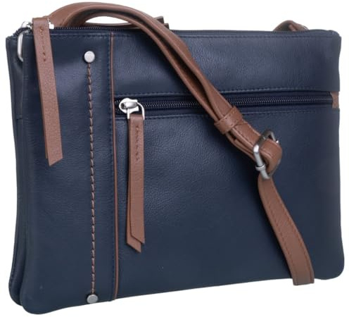 Mala Leather Orta Double Pocket Cross Body Bag – Classic Two-Tone Ladies Leather Crossbody – Adjustable Strap 28 x 18 x 6 cm – Gift Dust Bag
