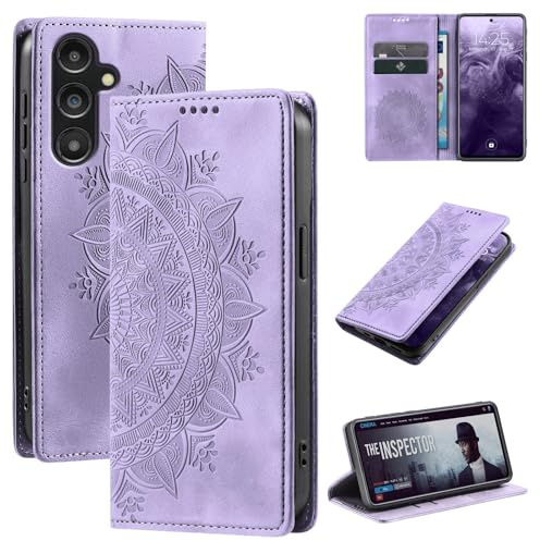 LBH Handyhülle für Samsung Galaxy S25 FE Mandala Klapphülle RFID Schutz Kartenfächer Geldfach Design Cover Case Flipcase Violett