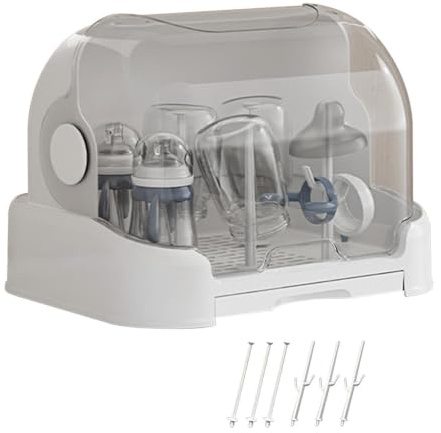 Egouttoir Biberon Bebe avec Couvercle Anti-poussière, 31,5x25,5x25cm | Grande Capacité Boîte de Rangement pour Biberon avec Bac À Eau Amovible, Porte-biberon Etendoir À Biberons, Tétines, Tasses
