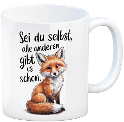 speecheese Kaffeebecher Neugieriger Fuchs Spruch sei du selbst | lustige Tasse für Tierliebhaber im Büro