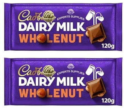 2 x Cad Dairy Milk Whole Nut Chocolate Bar 120g | Delightful Treats | Gift for All Occasions For Everyone to Share and Gift, Suitable for Vegetarians