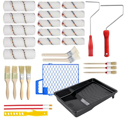 Dibaful Farbroller Wandfarbe Set Malerset Malerpinsel Malerrolle Farbwalze Klein Pinselrolle | Painting Set mit Farbwanne Malerzubehör Streichen Zubehör Paint Brush für Farben