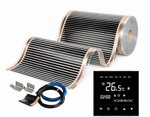 Infrarot Heizfolie CALORIQUE NEO – Elektrische Fußbodenheizung 100 cm, 150 W/m² – Länge 15,0m² – inkl. Touchscreen Thermostat Warm Life – Set für elektrische Fußboden-, Wand- oder Deckenheizung