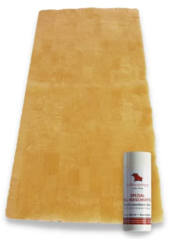 Bettfell/Bettauflage aus bestem Lammfell Patchwork inkl. Spezial-Waschmittel 200 ml – 150x70 cm– Atmungsaktiv – Gemütlich und wärmend – Temperaturausgleichend – Einfach zu pflegen und zu waschen