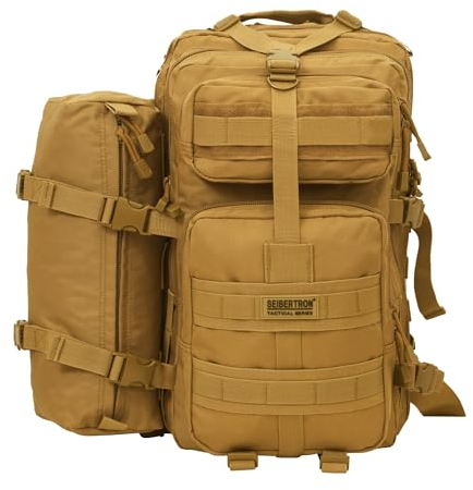 Seibertron Falcon Taktischer Militärischer Rucksack Kompakt Angriff für Wandern Reisen Trekking Tasche Tactical Bag Assault Backpack Military Camping Pack Outdoor Daypacks Khaki 37L(1+1)