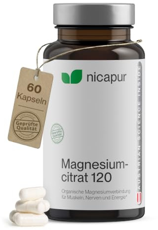Nicapur Magnesiumcitrat 120 - 60 Kapseln mit je 120 mg Magnesiumcitrat - vegan