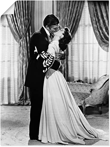 ARTLAND Wanddeko Poster & Kunstdrucke Wandposter 30 x 40 cm Schwarz Weiß Filme TV Kino Amerika Paar Kuss Romantik Vom Winde verweht 1939 B9JD