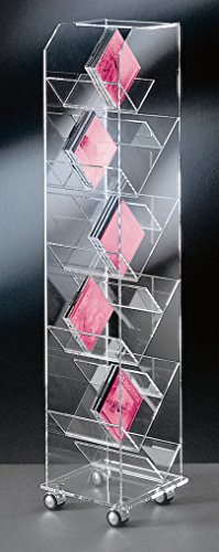 HOWE-Deko Hochwertiger Acryl-Glas CD Ständer/CD Regal/CD Aufbewahrung, mit 4 verchromten Rollen, klar, Außenmaße 33 x 33 cm, H 115 cm, Acryl-Glas-Stärke 10/6 / 4 mm