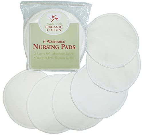 TL Care Nursing Pads Made with Organic Cotton - Soft, Breathable, Absorbent & Washable, Natural Color, 6 Count