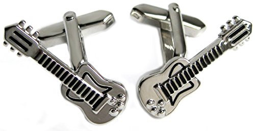 Gitarren Manschettenknöpfe silbern m. schwarzern Konturen inkl. Geschenkbox