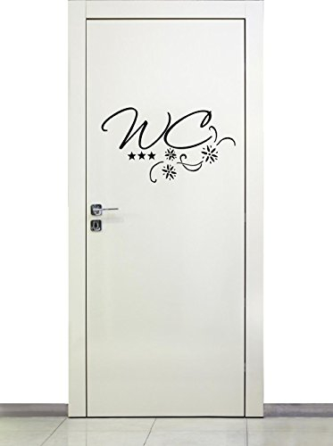 timalo® Türaufkleber WC | Wandtattoo Toilette Text Aufkleber Tür Bad 72017-29x16 cm mit Sternen, Beschriftung Badezimmer