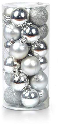 Ectkuee Ø 6 cm / 24pcs Stücke Weihnachtskugeln Set Deko Bunt glänzend Weihnachtsbaum Schmuck Anhänger Weihnachten Neujahr Grau