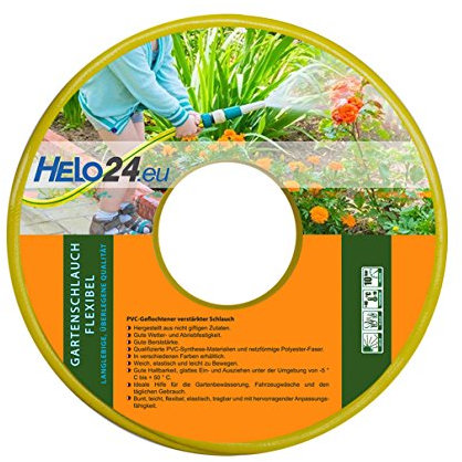 HELO Gartenschlauch 30 m (3/4 Zoll) gelb, Bewasserungsschlauch, verstärkter 3-Schichten Wasserschlauch aus flexiblen PVC mit netzförmiger Polyester Faser, 10 Bar Berstdruck