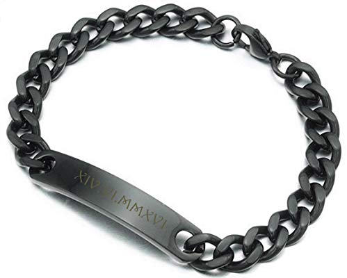 aplusashop ID Edelstahl Armband mit Gravur nach Wunsch, auch als Partnerarmbänder, Nr.1 mit Box NEU (Schwarz Einzeln)