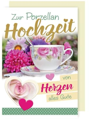 Porzellanhochzeit Grußkarte Hochzeitstag Kaffeegeschirr 16x11cm