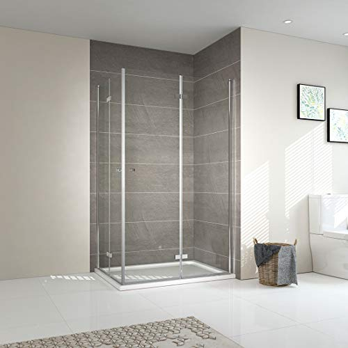 EMKE Duschkabine 100x120x185 cm Duschabtrennung Duschtür Falttür Dusche 180º Klappbar Duschwand 6mm ESG Sicherheitsglas Eckeinstieg Duschkabinen