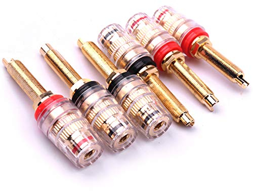 Atoplee Lange Lautsprecherklemmen-Bindung für Verstärker-Terminal-Stecker (6 Stück, schwarz + rot) (lang 3 Paar)