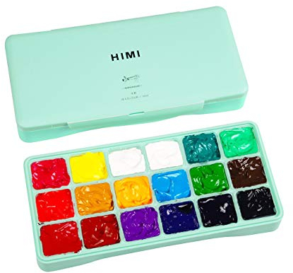 INK LAB HIMI Gouache Paint Kit 18 Vibrant Colors Non Toxic Paints Jelly Cup Design with Palette Portable for Professional Artists, Rich Pigment, 30ml/Cup