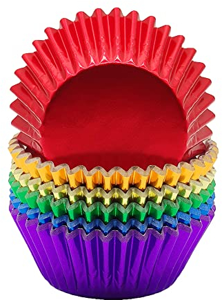 Mombake Standard Rainbow Cupcake Cases Muffin Foil Paper Baking Cups(6 Colors,120-Count)