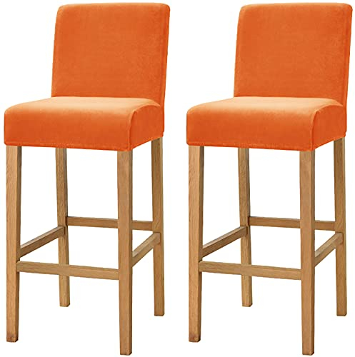 Dimatic Samt Plüsch Stuhl Abdeckung Theke Pub Bar Hocker Stuhl Slipcover für Esszimmer Cafe Barhocker Slipcover Möbelschutz Anti-Rutsch-Bezug mit elastischem Boden, 2er Set, Orange