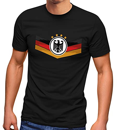 MoonWorks® Herren T-Shirt Deutschland Fußball EM 2024 Deutschlandflagge Nationalfahne Wappen Adler Fanshirt schwarz L