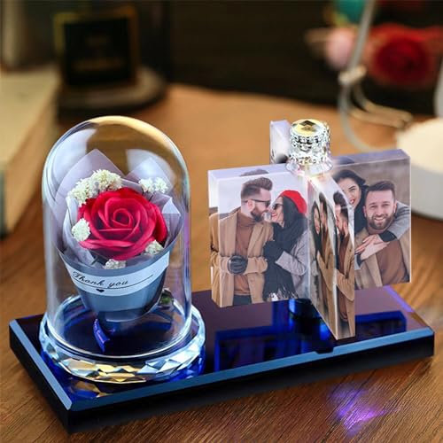 Brocade Creek Personnalisé 4 photo moulin à vent rotatif lumière amour cristal lumière LED veilleuse cadre photo cadeau d'anniversaire ami cadeau décoration de voiture 5.1in × 6.2in