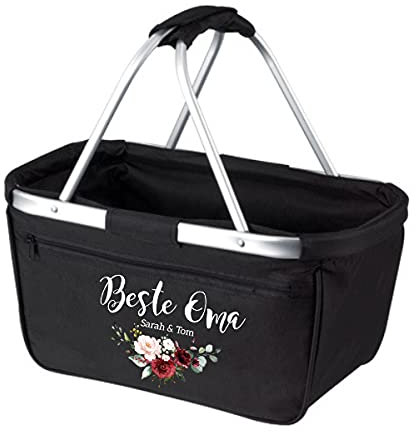 personalisierter Einkaufskorb für Oma mit Namen der Enkelkinder Blumen ROT, Geschenk Oma, Geschenk Muttertag, faltbar, Muttertagsgeschenk