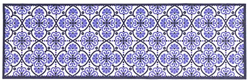 Primaflor Küchenläufer Lissabon | Blau-Weiß | 45 x 145 cm | 100 % Polyamid, rutschhemmender Vinylrücken, CFL-s1, 6,5 mm Höhe und für Fußbodenheizung geeignet