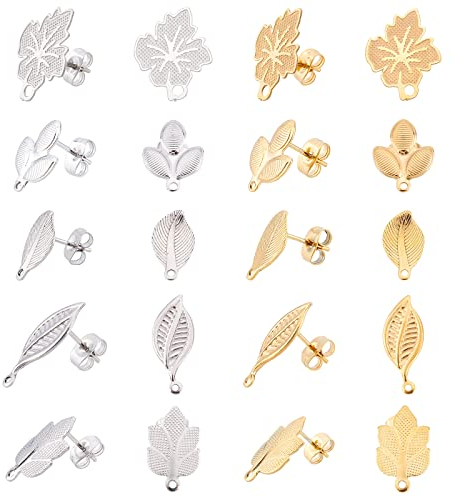 DICOSMETIC 20 Stück 5 Stile Ahornblatt Ohrstecker Ohrringe für den Herbst Blatt Ohrstecker Mit Ohrmuttern Hypoallergen Edelstahl Gouden Ohrstecker DIY Schmuckherstellung Handwerk 0.7mm Stift